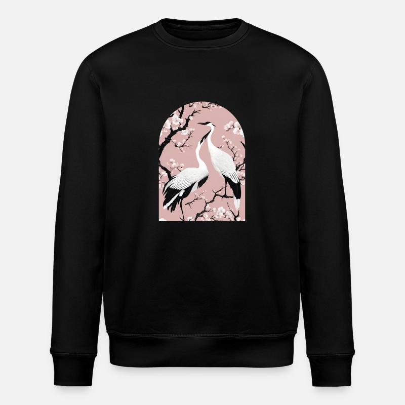 Kraniche und Kirschblüten - Stanley/Stella Unisex Bio-Sweatshirt ROLLER - Schwarz