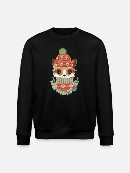 niedlicher Fuchs mit Pullover,Bommelmütze & Kranz - Stanley/Stella Unisex Bio-Sweatshirt ROLLER - Schwarz