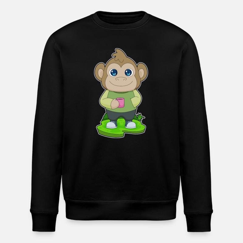 Affe Tasse Kaffee - Stanley/Stella Unisex Bio-Sweatshirt ROLLER - Schwarz