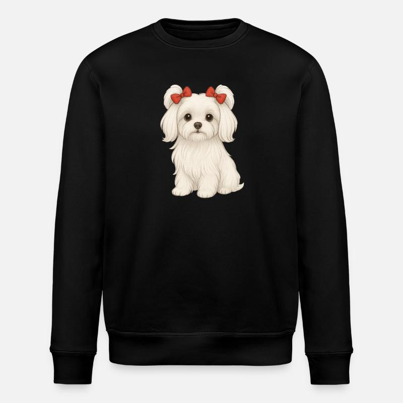 Chien maltis aux nœuds rouges - Sweat bio ROLLER Stanley/Stella Unisexe - noir