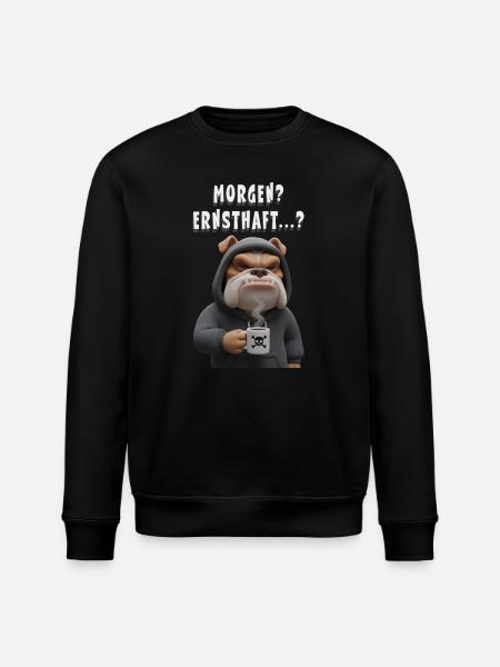 Grumpy Bulldog with Coffee Saying - Stanley/Stella ROLLER Unisex Organic Sweatshirt - black