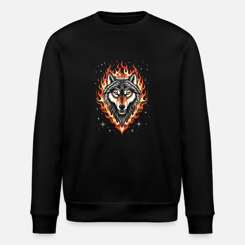 Loup et flammes - Sweat bio ROLLER Stanley/Stella Unisexe - noir