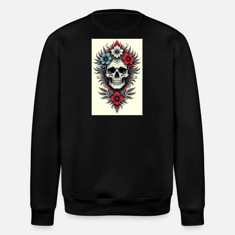 Blumen-Skull Tattoo Stil - Stanley/Stella Unisex Bio-Sweatshirt ROLLER - Schwarz