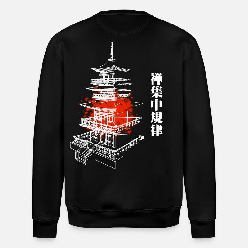 Pagode Zen en rouge abstrait - Sweat bio ROLLER Stanley/Stella Unisexe - noir