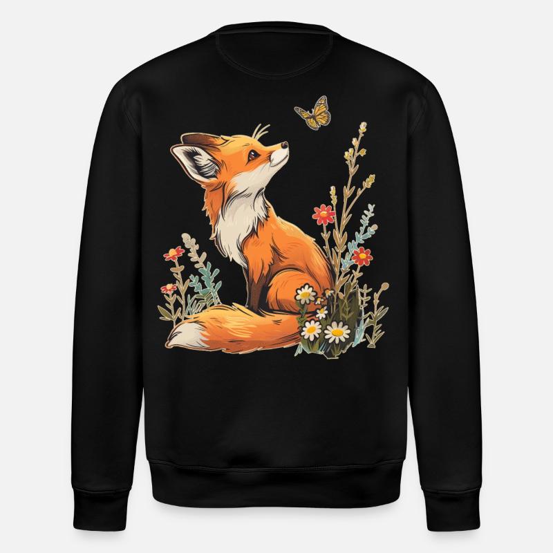 Fox and butterfly - Stanley/Stella ROLLER Unisex Organic Sweatshirt - black