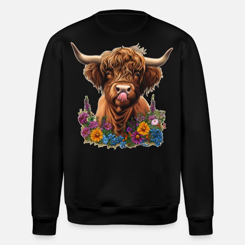 Highland cattle with flowers - Stanley/Stella ROLLER Unisex Organic Sweatshirt - black