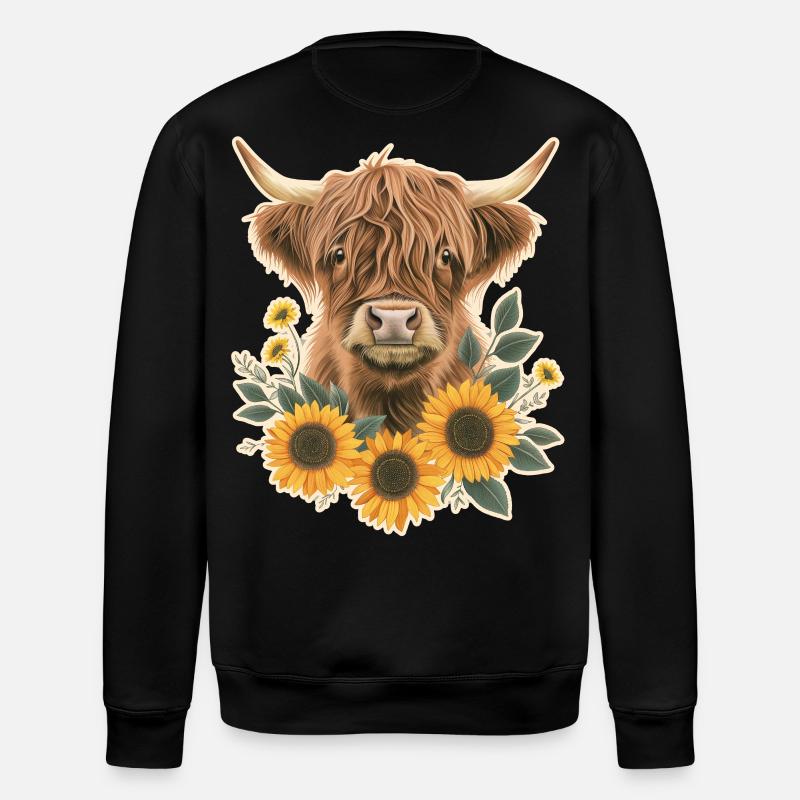 Hochlandrind mit Blumen - Stanley/Stella Unisex Bio-Sweatshirt ROLLER - Schwarz