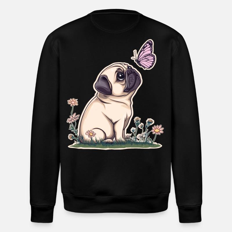 Mops mit Schmetterling - Stanley/Stella Unisex Bio-Sweatshirt ROLLER - Schwarz