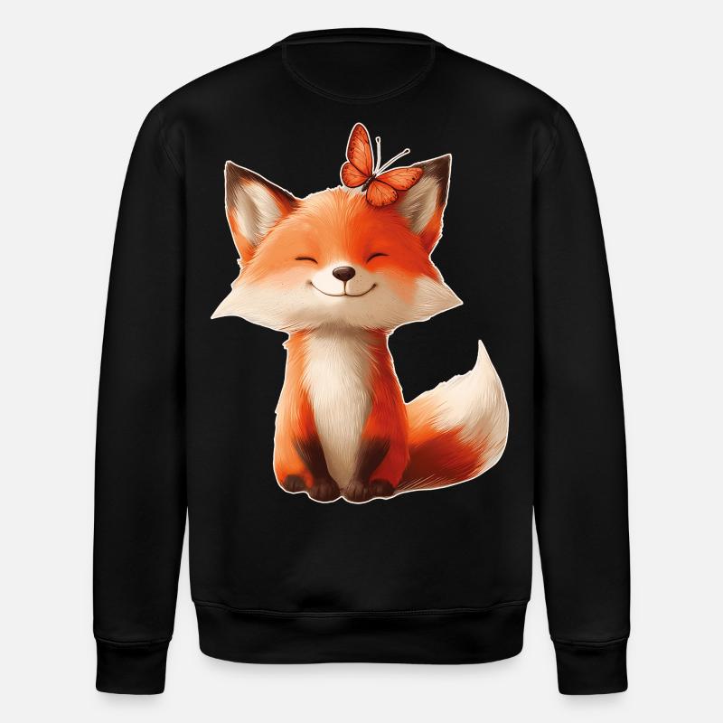Fuchs mit Schmetterling - Stanley/Stella Unisex Bio-Sweatshirt ROLLER - Schwarz