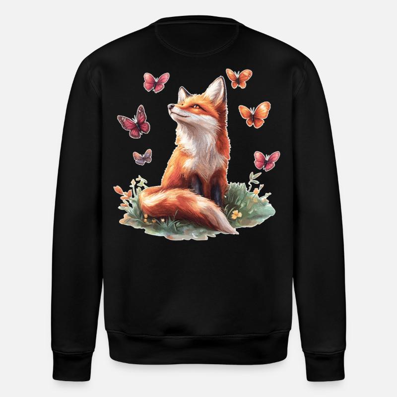 Renard avec des papillons - Sweat bio ROLLER Stanley/Stella Unisexe - noir