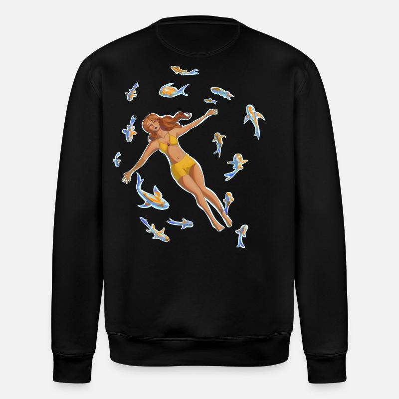 Frau im Wasser mit Koi-Fischen - Stanley/Stella Unisex Bio-Sweatshirt ROLLER - Schwarz