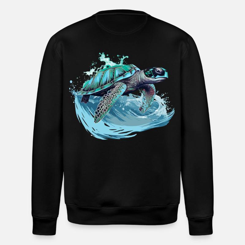 Neon Sea Turtle Wave Dance - Stanley/Stella ROLLER Unisex Organic Sweatshirt - black