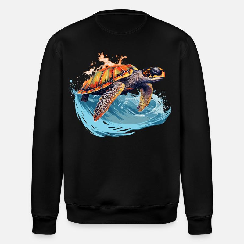 Wild sea turtle in wave - Stanley/Stella ROLLER Unisex Organic Sweatshirt - black