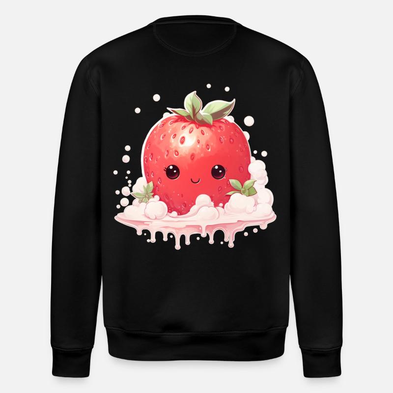 Erdbeere Kawaii - Stanley/Stella Unisex Bio-Sweatshirt ROLLER - Schwarz