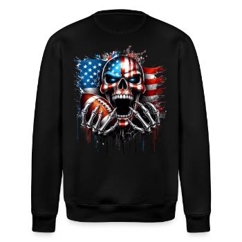 Patriotisches Totenkopf-Design American Football - Stanley/Stella Unisex Bio-Sweatshirt ROLLER - Schwarz - Hinten - Nik (191cm)
