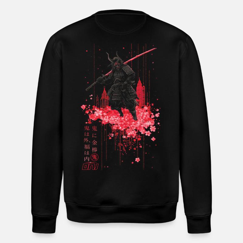 Oni - samurai mit Sakura Kirschblüten - Stanley/Stella Unisex Bio-Sweatshirt ROLLER - Schwarz