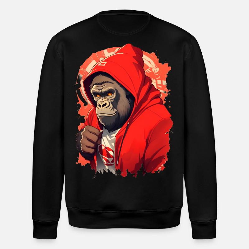 Gorilla mit rotem Hoody - Stanley/Stella Unisex Bio-Sweatshirt ROLLER - Schwarz