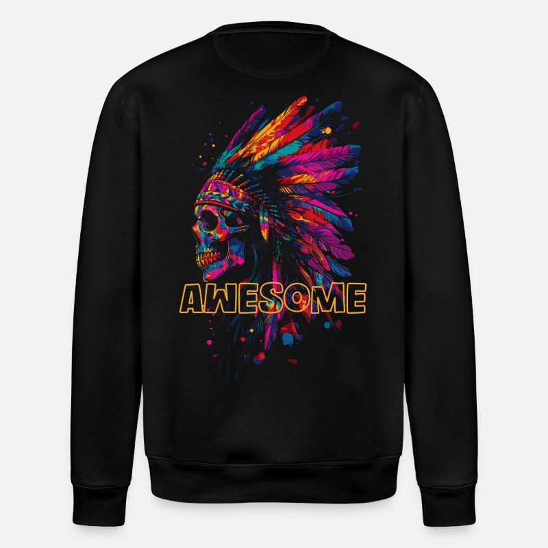 Awesome Indian Skull - Stanley/Stella ROLLER Unisex Organic Sweatshirt - black