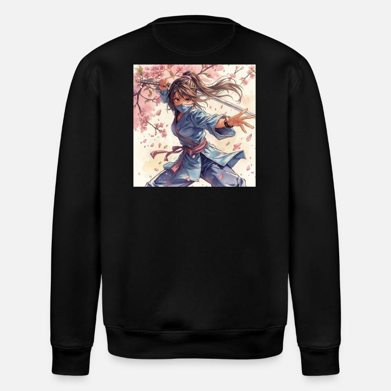 Flower Blade Ninja in Kimono - Stanley/Stella ROLLER Unisex Organic Sweatshirt - black