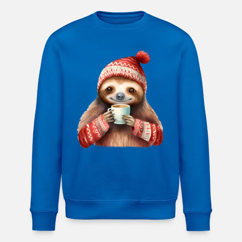 Winter Sloth with Coffee Mug - Stanley/Stella ROLLER Unisex Organic Sweatshirt - royal blue