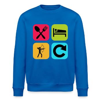 Essen, schlafen, Bogenschießen wiederholen, lustiges Zitat, Sportart - Stanley/Stella Unisex Bio-Sweatshirt ROLLER - Königsblau - Vorne - Nik (191cm)