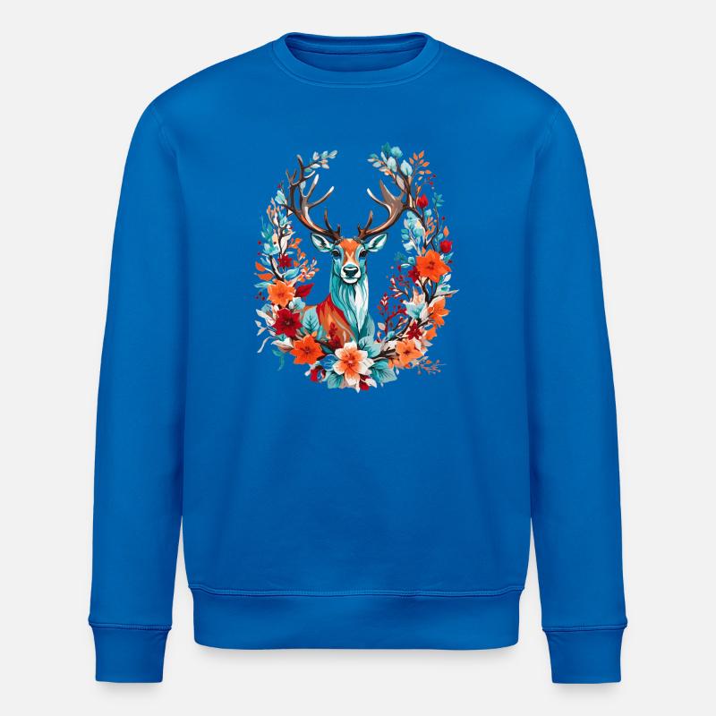Hirsch mit Blumen - Stanley/Stella Unisex Bio-Sweatshirt ROLLER - Königsblau