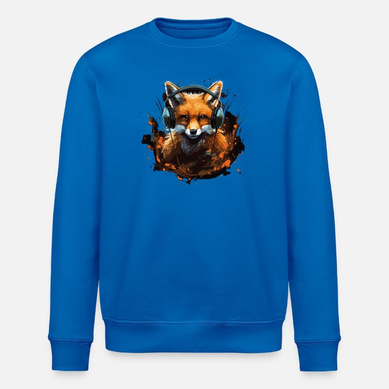 Fuchs mit Kopfhörer Splatterkunst - Stanley/Stella Unisex Bio-Sweatshirt ROLLER - Königsblau