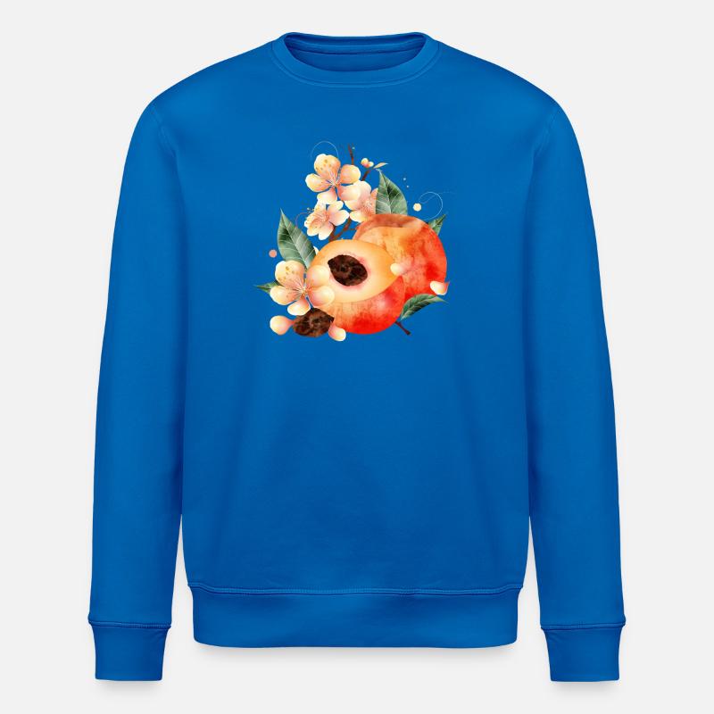 Pfirsichhälfte,Pfirsiche,Blätter & Pfirsichblüten - Stanley/Stella Unisex Bio-Sweatshirt ROLLER - Königsblau