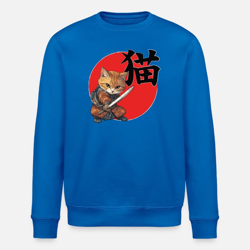 Feline Samurai Illustration Kanji - Stanley/Stella ROLLER Unisex Organic Sweatshirt - royal blue