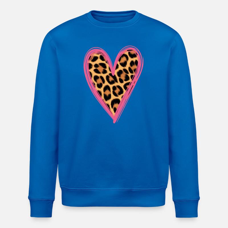 Leopard Pattern Heart Design - Stanley/Stella ROLLER Unisex Organic Sweatshirt - royal blue