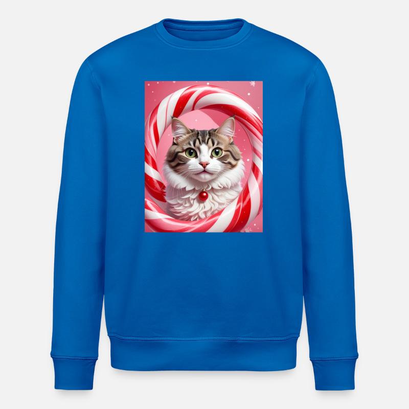 Weihnachtskatze im Süßigkeiten-Ring-Design - Stanley/Stella Unisex Bio-Sweatshirt ROLLER - Königsblau