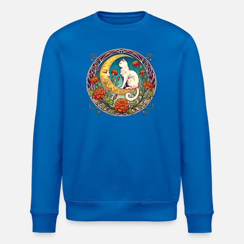 Mondscheinkatze in floralem Bogen - Stanley/Stella Unisex Bio-Sweatshirt ROLLER - Königsblau