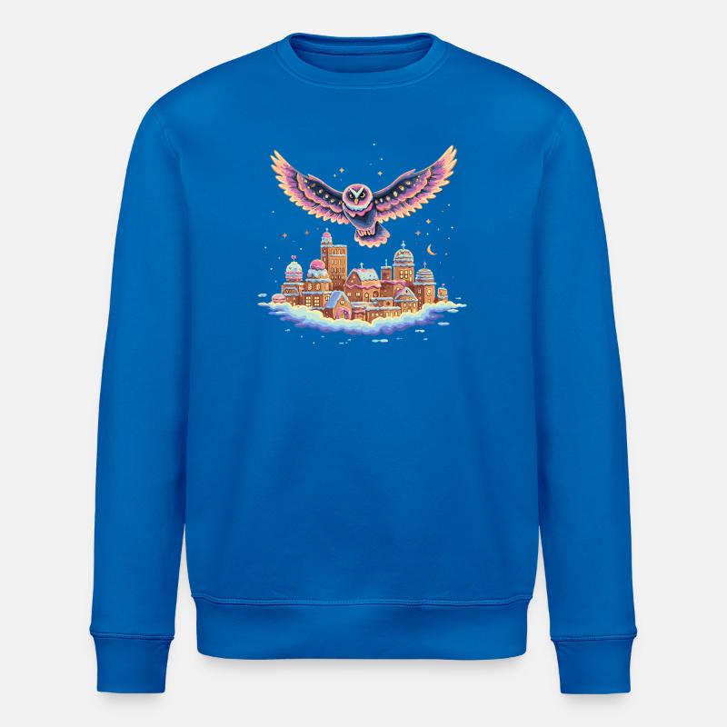 Pastell-Eulenflug über Wolkenstadt - Stanley/Stella Unisex Bio-Sweatshirt ROLLER - Königsblau