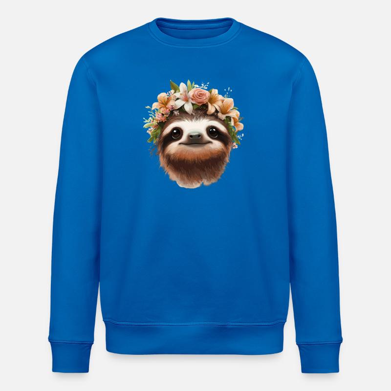 Blumenkranz-Sloth Porträt - Stanley/Stella Unisex Bio-Sweatshirt ROLLER - Königsblau