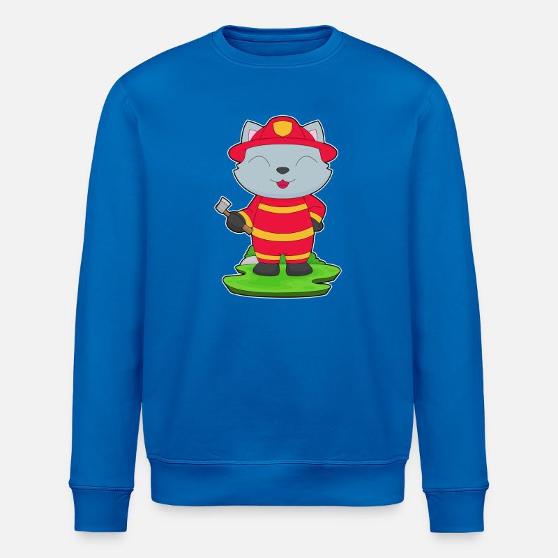Cat Firefighter Axe Fire Brigade - Stanley/Stella ROLLER Unisex Organic Sweatshirt - royal blue