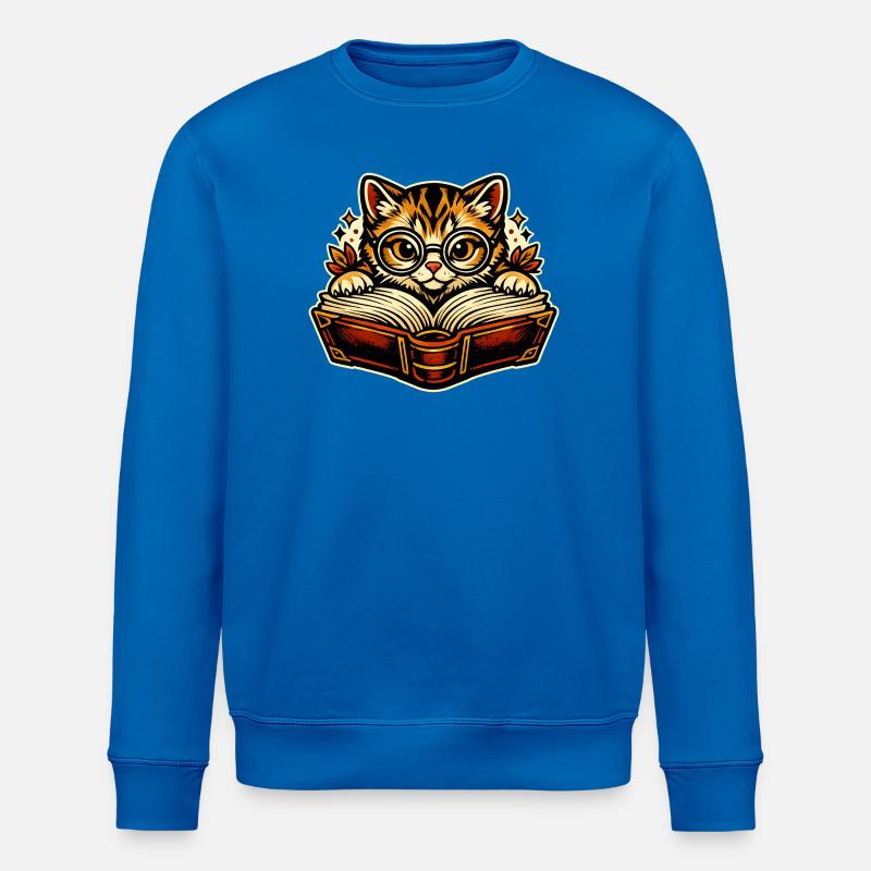Kätzchen mit Brille beim Lesen - Stanley/Stella Unisex Bio-Sweatshirt ROLLER - Königsblau