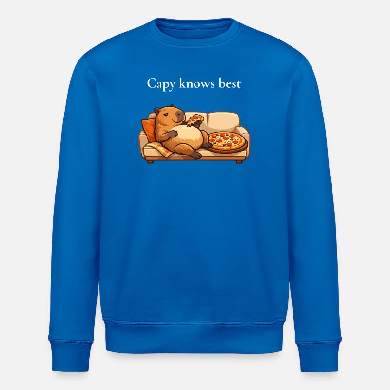 Capybara with pizza on sofa - Stanley/Stella ROLLER Unisex Organic Sweatshirt - royal blue