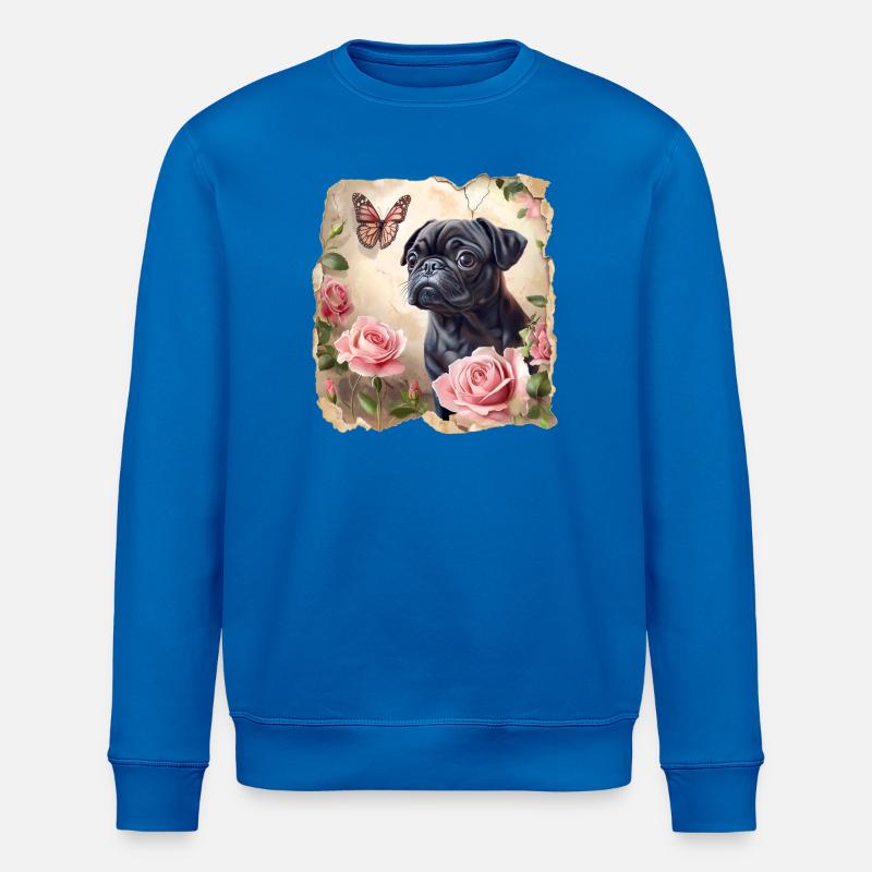 Schwarzer Mops mit Schmetterling - Stanley/Stella Unisex Bio-Sweatshirt ROLLER - Königsblau