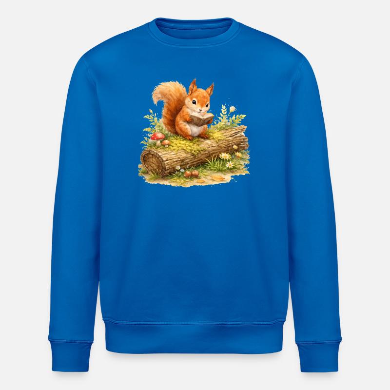 Squirrel Reading Book Illustration - Stanley/Stella ROLLER Unisex Organic Sweatshirt - royal blue