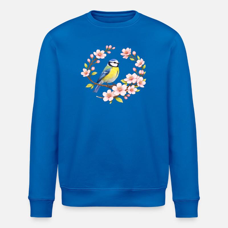 Blaumeise mit Kirschblüten Frühlingsmotiv - Stanley/Stella Unisex Bio-Sweatshirt ROLLER - Königsblau