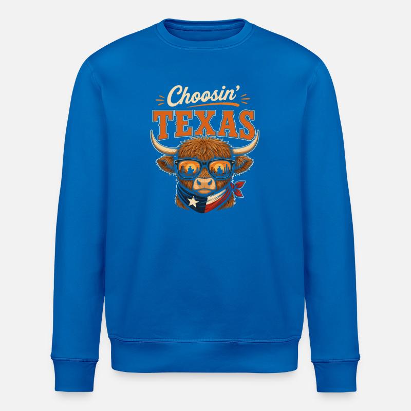 Choosin' Texas Bison with Sunglasses - Stanley/Stella ROLLER Unisex Organic Sweatshirt - royal blue