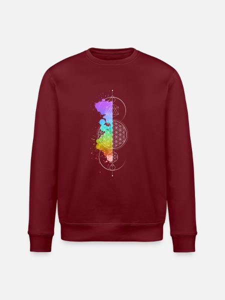 Heilige Geometrie, Blume des Lebens, Bunt, Element - Stanley/Stella Unisex Bio-Sweatshirt ROLLER - Burgunderrot