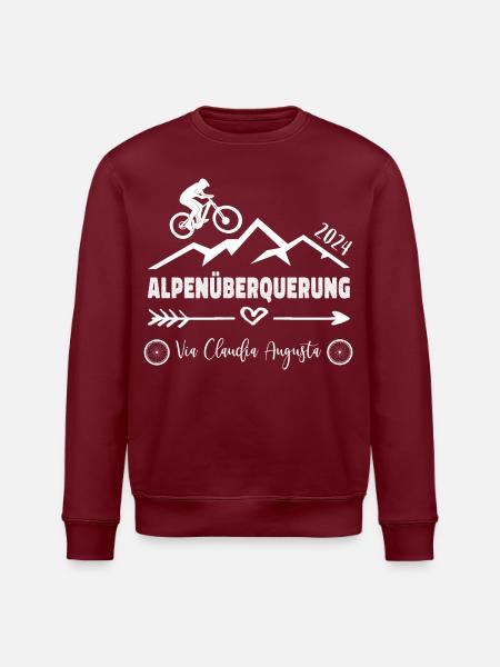 Alpenüberquerung Fahrrad Via Claudia Augusta 2024 - Stanley/Stella Unisex Bio-Sweatshirt ROLLER - Burgunderrot