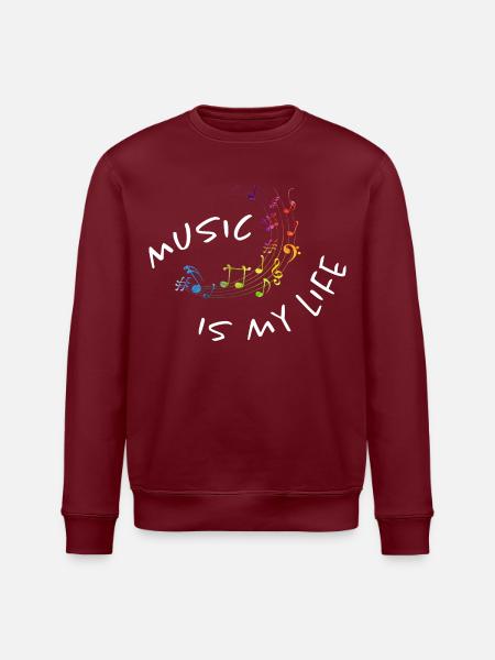 Music is my life - bunte Aquarell Noten - Musik - Stanley/Stella Unisex Bio-Sweatshirt ROLLER - Burgunderrot