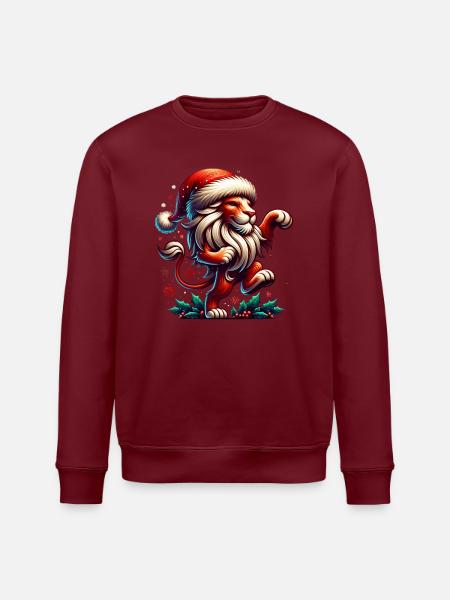 Lustiger Weihnachts Löwe tanzt Weihnachtsmütze - Stanley/Stella Unisex Bio-Sweatshirt ROLLER - Burgunderrot