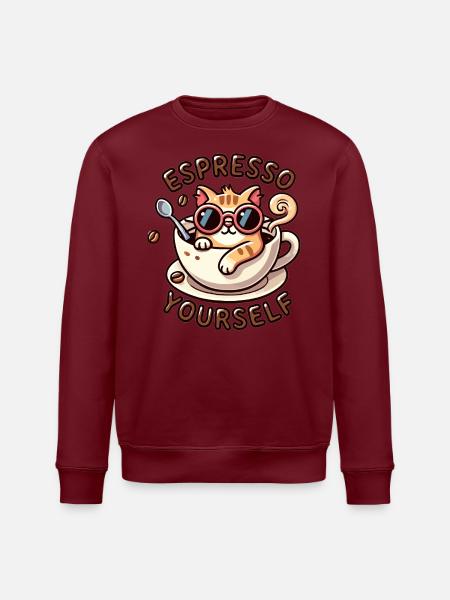 Espresso Katze - Stanley/Stella Unisex Bio-Sweatshirt ROLLER - Burgunderrot