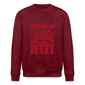 Wir sind die Brandmauer. Nie wieder ist jetzt - Stanley/Stella Unisex Bio-Sweatshirt ROLLER - Burgunderrot - Vorne - Nik (191cm)