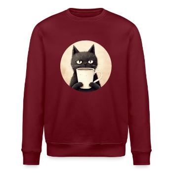 Katze mit Kaffee - Stanley/Stella Unisex Bio-Sweatshirt ROLLER - Burgunderrot - Vorne - Nik (191cm)