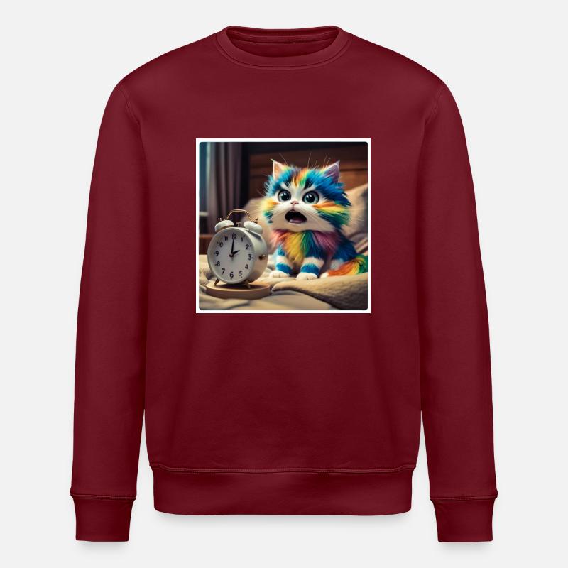 Katze mit Wecker - Stanley/Stella Unisex Bio-Sweatshirt ROLLER - Burgunderrot