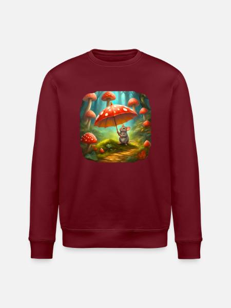 Maus mit Regenschirm - Stanley/Stella Unisex Bio-Sweatshirt ROLLER - Burgunderrot